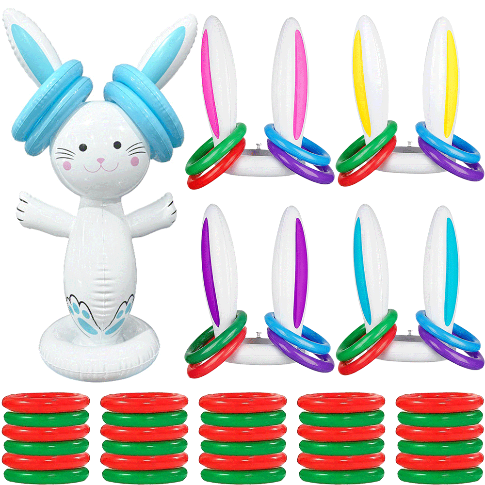Party Games Easter For Family - เกมโยนห่วงกระต่ายเป่าลมสำหรับเทศกาลอีสเตอร์ ของเล่นโยนห่วงหูกระต่าย สำหรับกิจกรรมครอบครัว งานเลี้ยงในร่มและกลางแจ้ง อุปกรณ์จัดงานปาร์ตี้อีสเตอร์