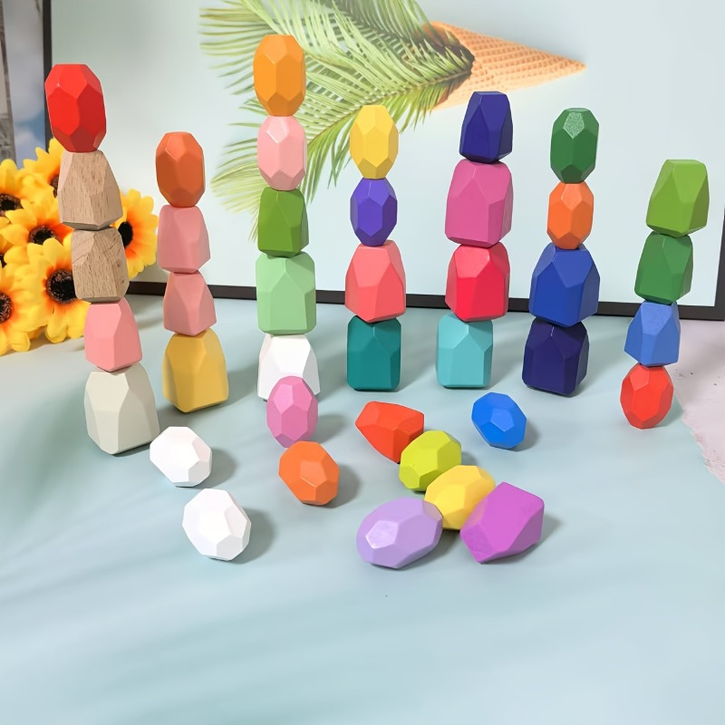 Party Games Easter For Kids - หินไม้ซ้อนกัน 20 ชิ้น ของเล่นไม้ทรงหอคอย บล็อกไม้สำหรับสร้างหอคอย ของขวัญสำหรับงานวันเกิด